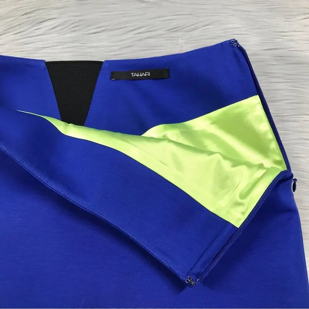 TAHARI Royal Blue Selena Pencil Skirt Elastic V Back Panel Women’s Size 6